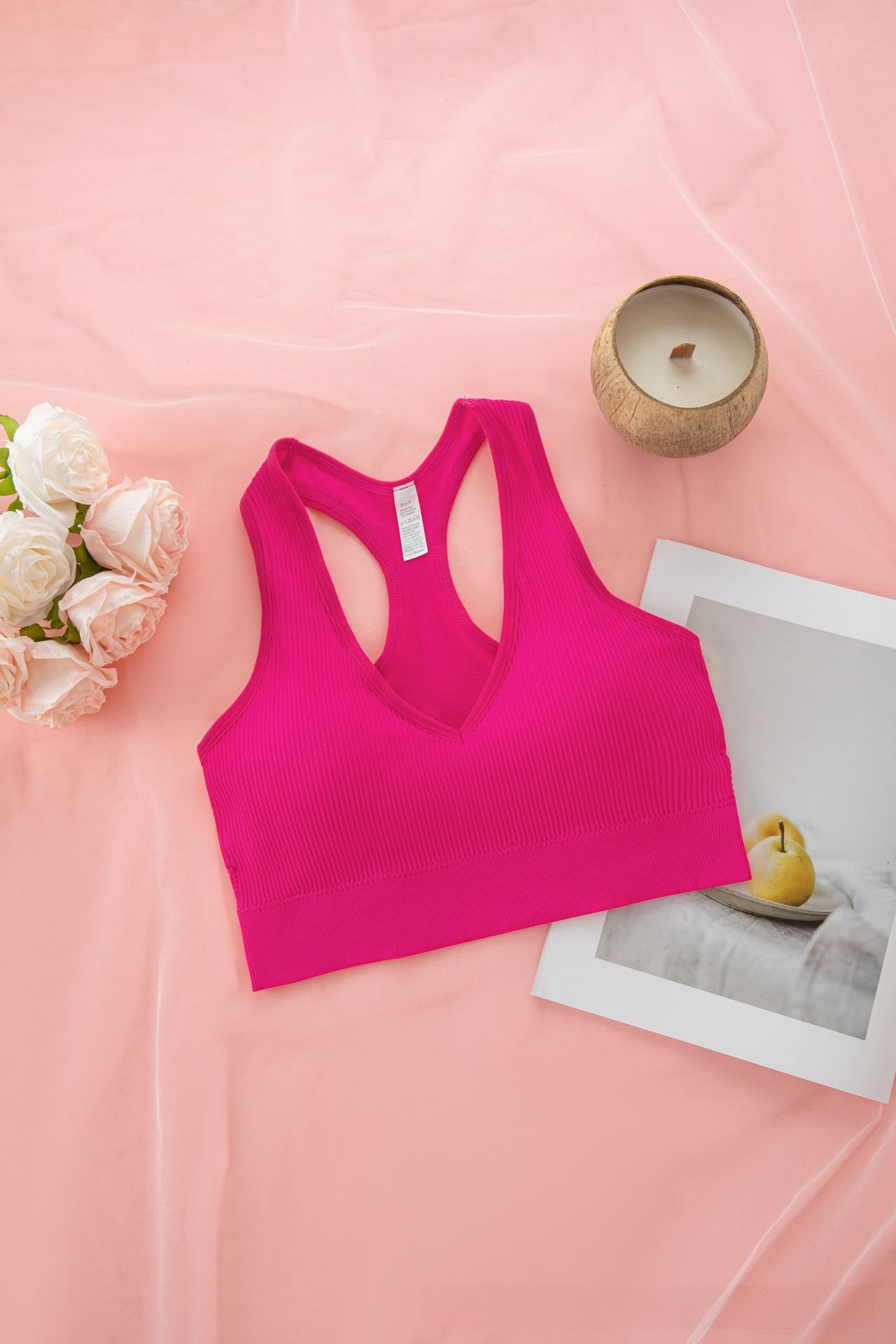 Womens U Back Sports Bra Scoop Neck Padded Low Impact Yoga Bra